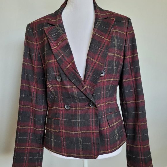Express Navy/Burgundy Plaid Blazer - Picture 1 of 4